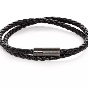 NWOT Tateossian Pop Rigato Double wrap Leather Bracelet in Black.